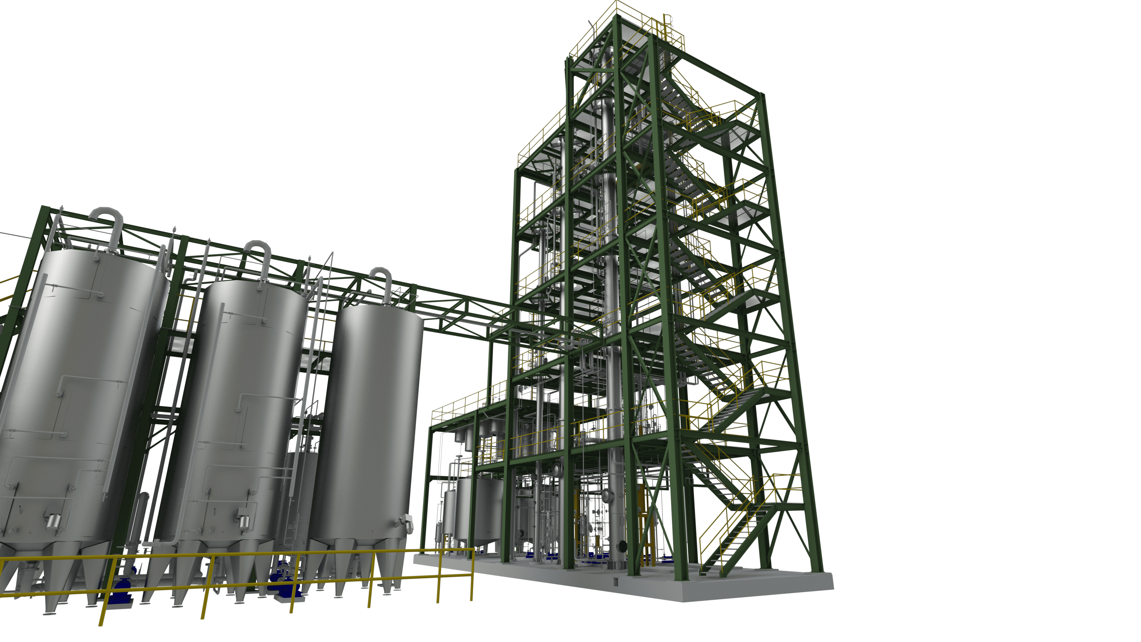 3D-render van de nieuwe fermentatie- en distillatieinstallatie